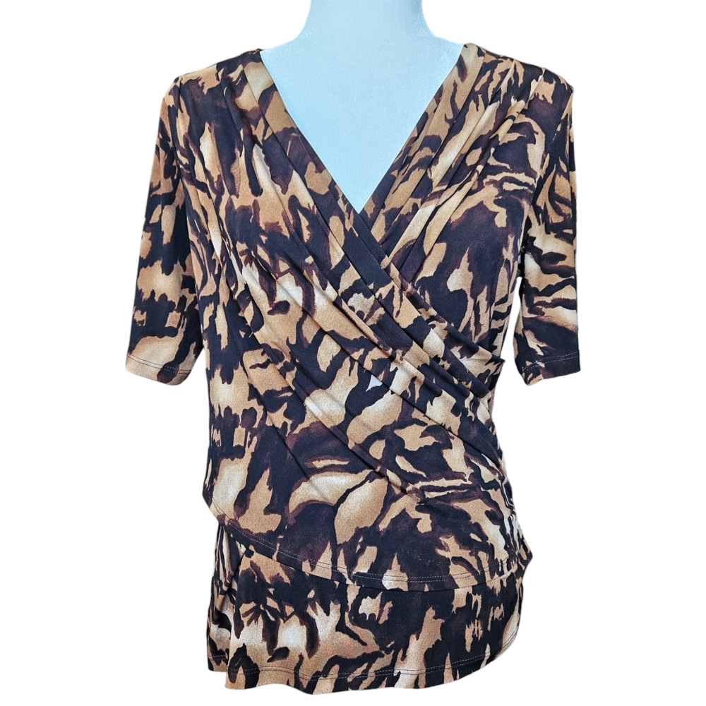 2/$25 Reitmans brown fake wrap top blouse short sleeve size XL